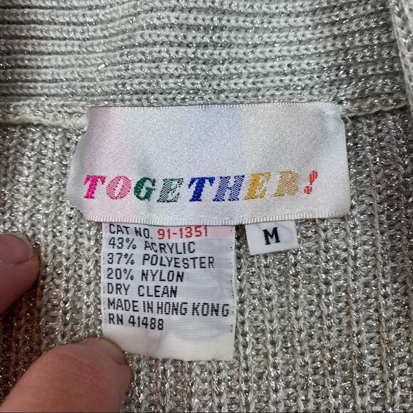 Vintage 80’s Metallic Silver Cardigan Sweater oversized Size M 1980's - Picture 7 of 9